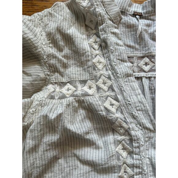 Free People Blouse Womens XS Ivory Stripe Lace Embroidered Baby Blues Tunic - Picture 4 of 8